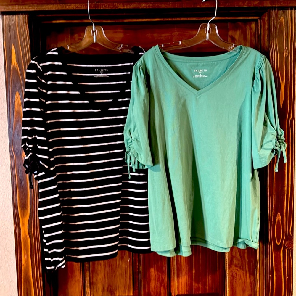 Two Talbots cotton shirts with cute tie sleeves